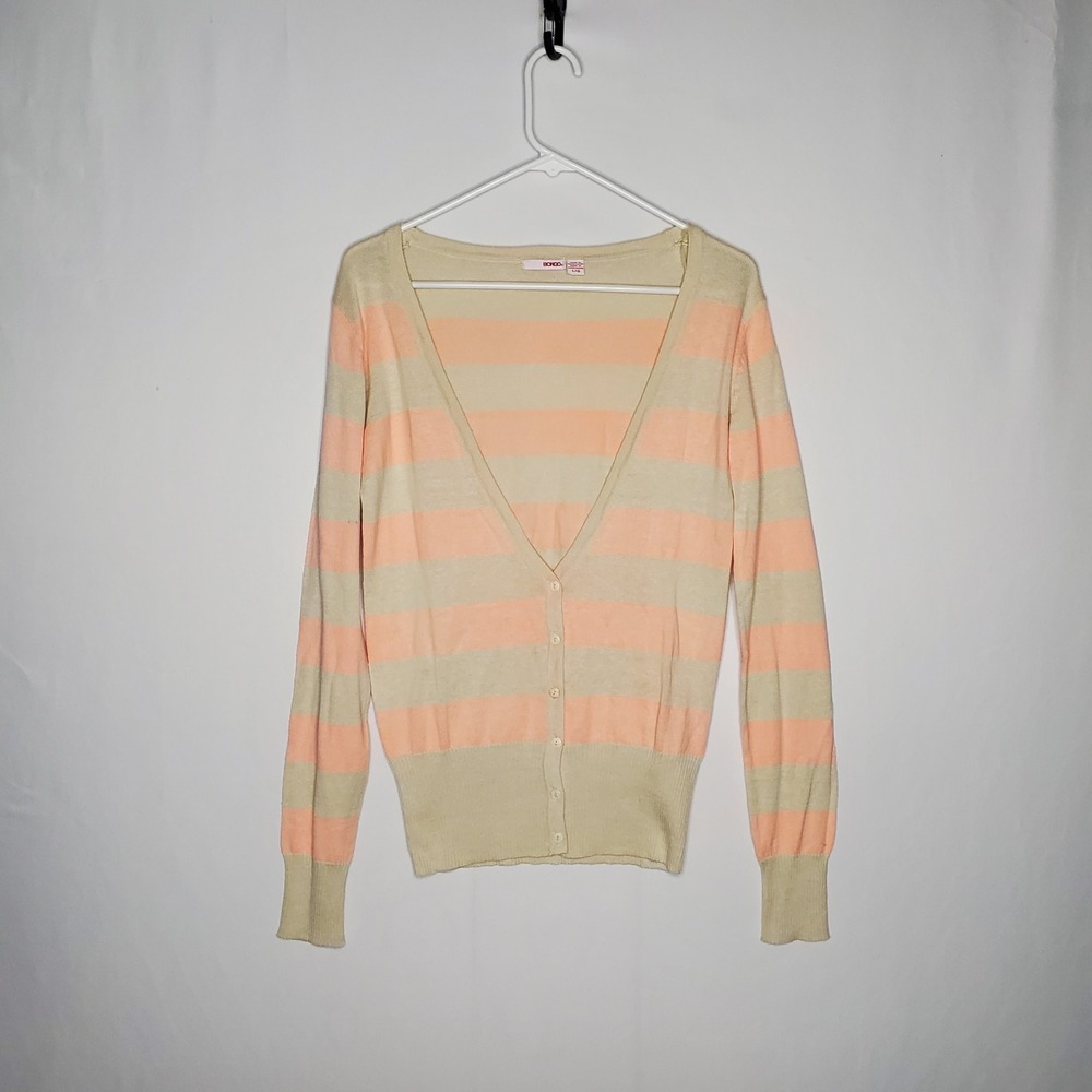 Bongo Y2K Button Cardigan Junior Large Stripe Vneck